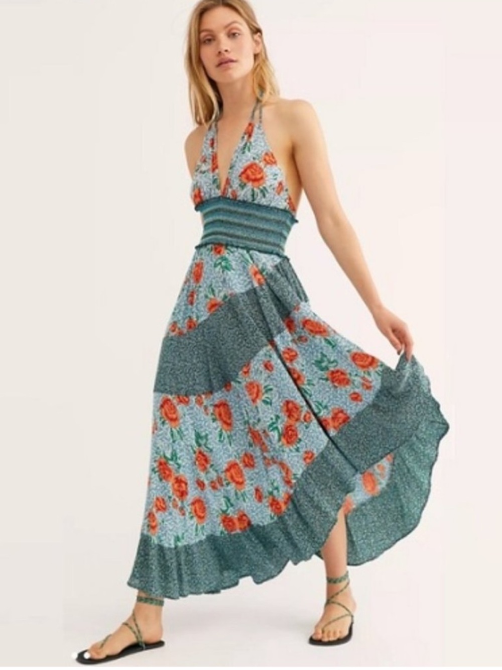 Free People Gabriela Floral Halter Slip Dress
